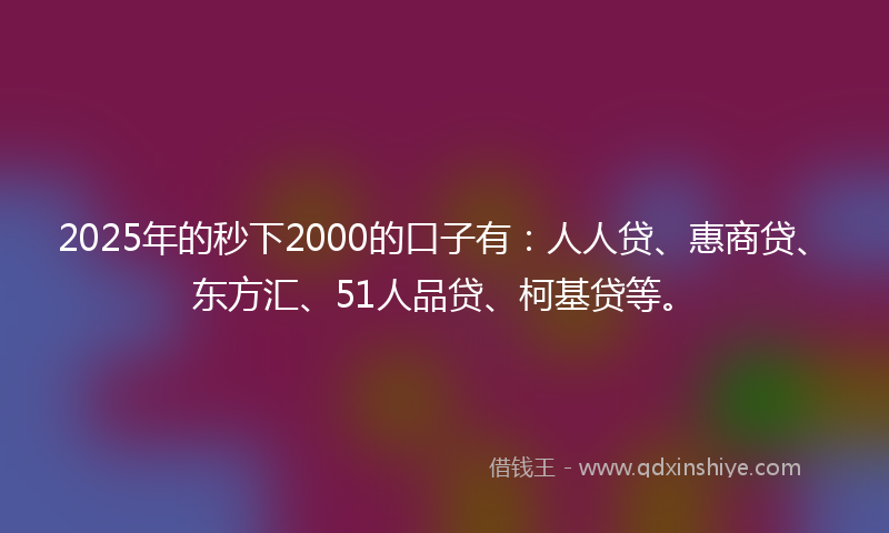 2025年的秒下2000的口子有：人人贷、惠商贷、东方汇、51人品贷、柯基贷等。