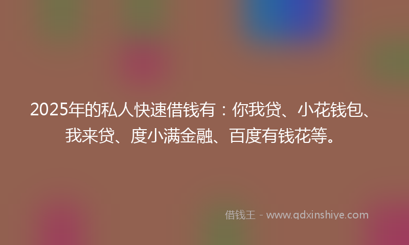 2025年的私人快速借钱有:你我贷、小花钱包、我来贷、度小满金融、百度有钱花等。