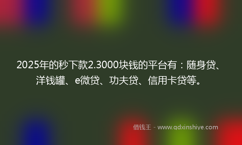 2025年的秒下款2.3000块钱的平台有：随身贷、洋钱罐、e微贷、功夫贷、信用卡贷等。