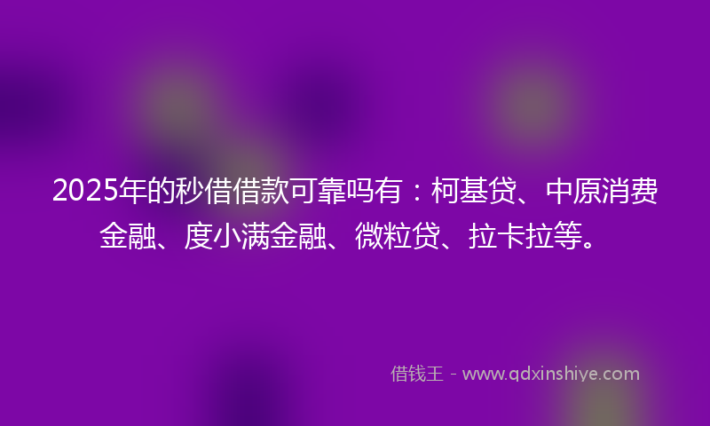 2025年的秒借借款可靠吗有：柯基贷、中原消费金融、度小满金融、微粒贷、拉卡拉等。