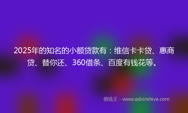 2025年的知名的小额贷款有：维信卡卡贷、惠商贷、替你还、360借条、百度有钱花等。
