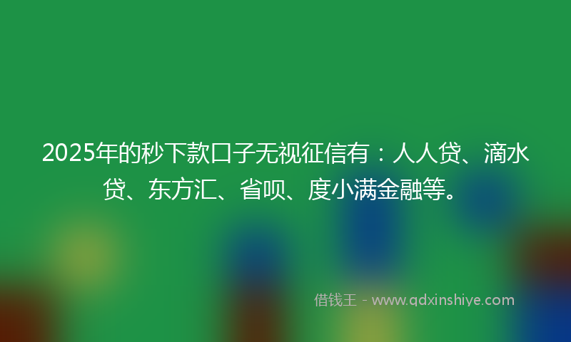 2025年的秒下款口子无视征信有：人人贷、滴水贷、东方汇、省呗、度小满金融等。