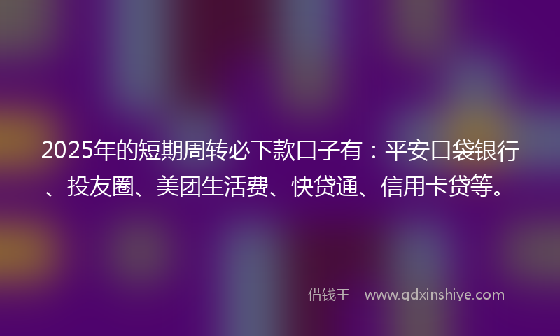 2025年的短期周转必下款口子有:平安口袋银行、投友圈、美团生活费、快贷通、信用卡贷等。