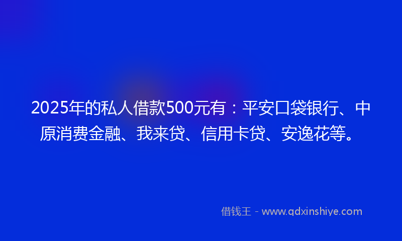 2025年的私人借款500元有：平安口袋银行、中原消费金融、我来贷、信用卡贷、安逸花等。