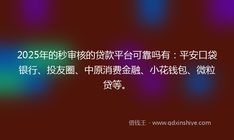 2025年的秒审核的贷款平台可靠吗有：平安口袋银行、投友圈、中原消费金融、小花钱包、微粒贷等。