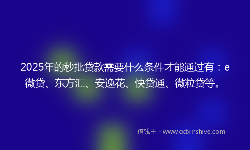 2025年的秒批贷款需要什么条件才能通过有：e微贷、东方汇、安逸花、快贷通、微粒贷等。