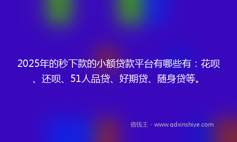 2025年的秒下款的小额贷款平台有哪些有：花呗、还呗、51人品贷、好期贷、随身贷等。