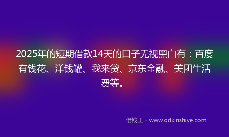 2025年的短期借款14天的口子无视黑白有：百度有钱花、洋钱罐、我来贷、京东金融、美团生活费等。