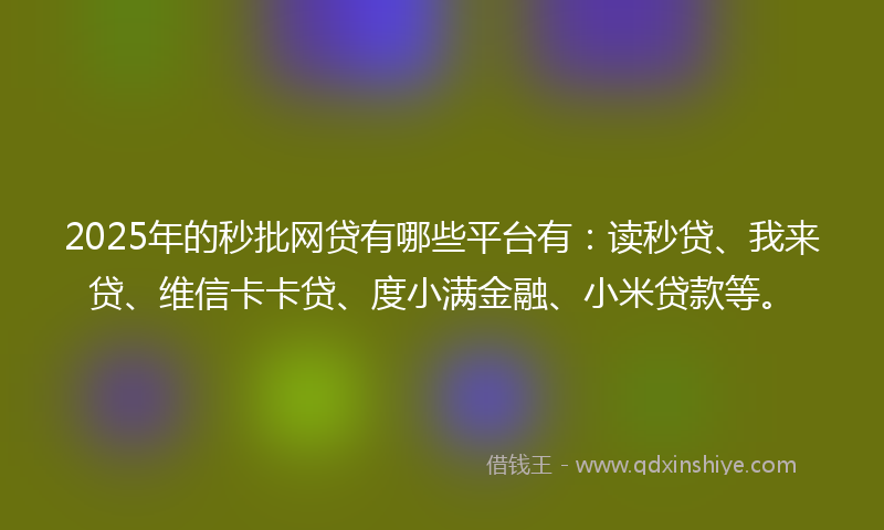 2025年的秒批网贷有哪些平台有：读秒贷、我来贷、维信卡卡贷、度小满金融、小米贷款等。