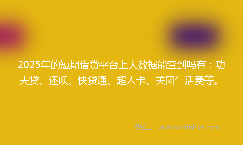 2025年的短期借贷平台上大数据能查到吗有：功夫贷、还呗、快贷通、超人卡、美团生活费等。