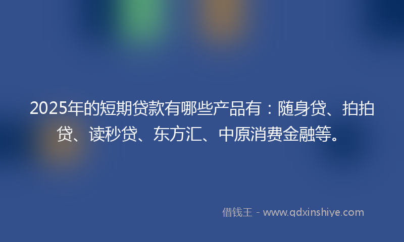 2025年的短期贷款有哪些产品有:随身贷、拍拍贷、读秒贷、东方汇、中原消费金融等。