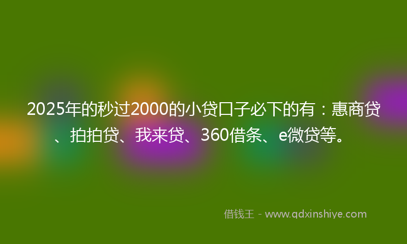 2025年的秒过2000的小贷口子必下的有：惠商贷、拍拍贷、我来贷、360借条、e微贷等。