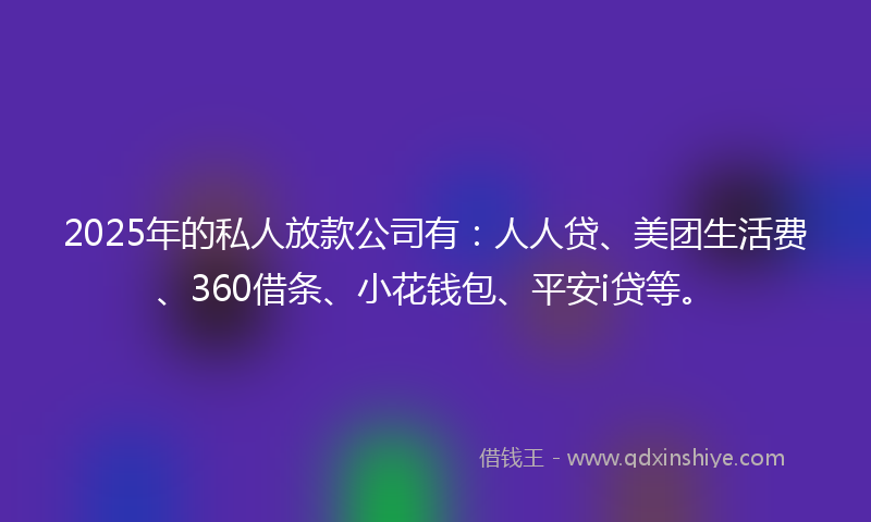 2025年的私人放款公司有：人人贷、美团生活费、360借条、小花钱包、平安i贷等。