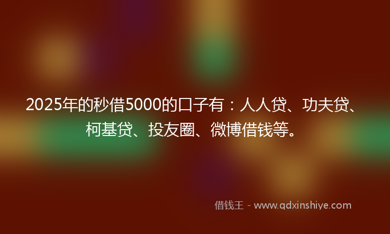 2025年的秒借5000的口子有：人人贷、功夫贷、柯基贷、投友圈、微博借钱等。