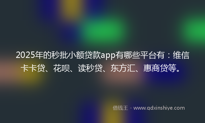 2025年的秒批小额贷款app有哪些平台有：维信卡卡贷、花呗、读秒贷、东方汇、惠商贷等。