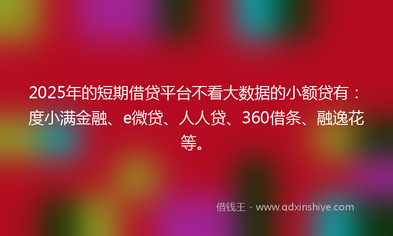 2025年的短期借贷平台不看大数据的小额贷有：度小满金融、e微贷、人人贷、360借条、融逸花等。