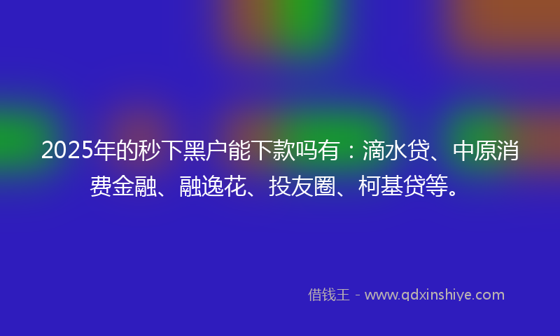 2025年的秒下黑户能下款吗有：滴水贷、中原消费金融、融逸花、投友圈、柯基贷等。