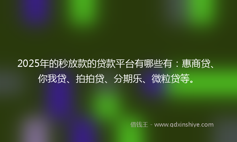 2025年的秒放款的贷款平台有哪些有：惠商贷、你我贷、拍拍贷、分期乐、微粒贷等。