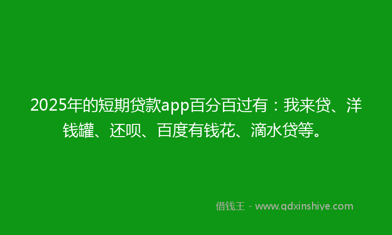 2025年的短期贷款app百分百过有：我来贷、洋钱罐、还呗、百度有钱花、滴水贷等。