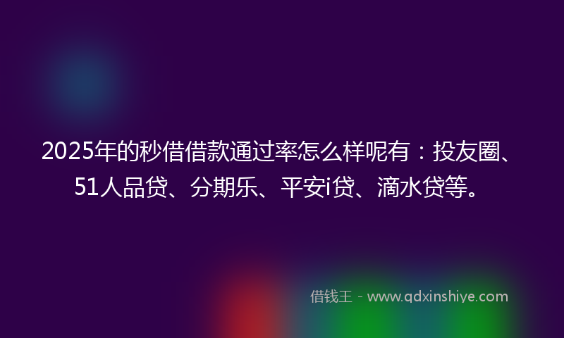 2025年的秒借借款通过率怎么样呢有：投友圈、51人品贷、分期乐、平安i贷、滴水贷等。