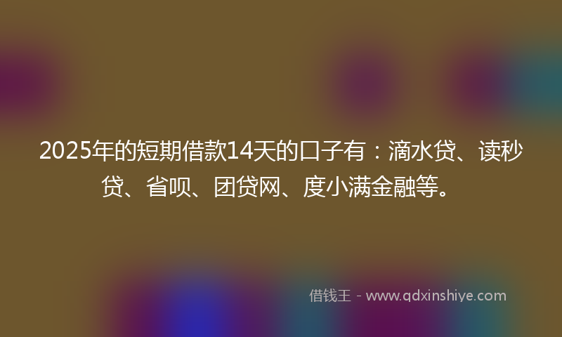 2025年的短期借款14天的口子有：滴水贷、读秒贷、省呗、团贷网、度小满金融等。
