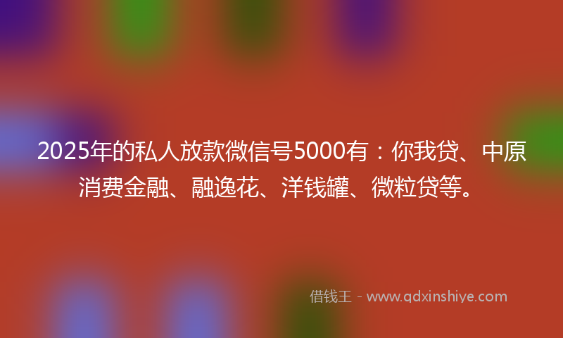 2025年的私人放款微信号5000有：你我贷、中原消费金融、融逸花、洋钱罐、微粒贷等。