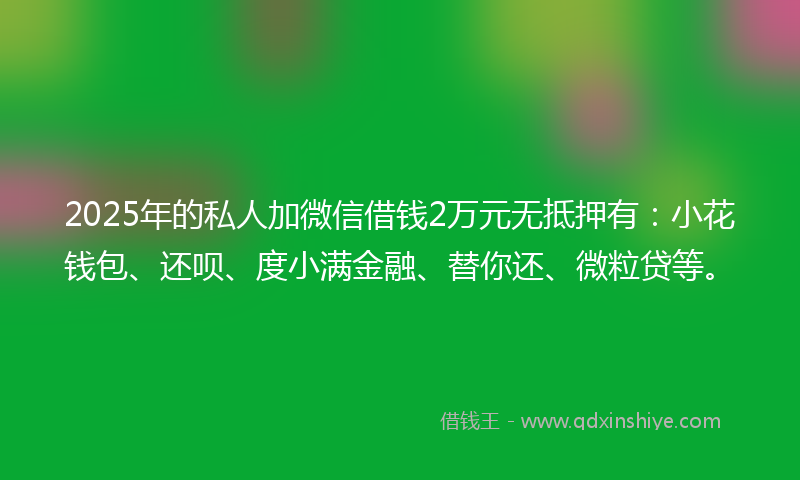2025年的私人加微信借钱2万元无抵押有：小花钱包、还呗、度小满金融、替你还、微粒贷等。