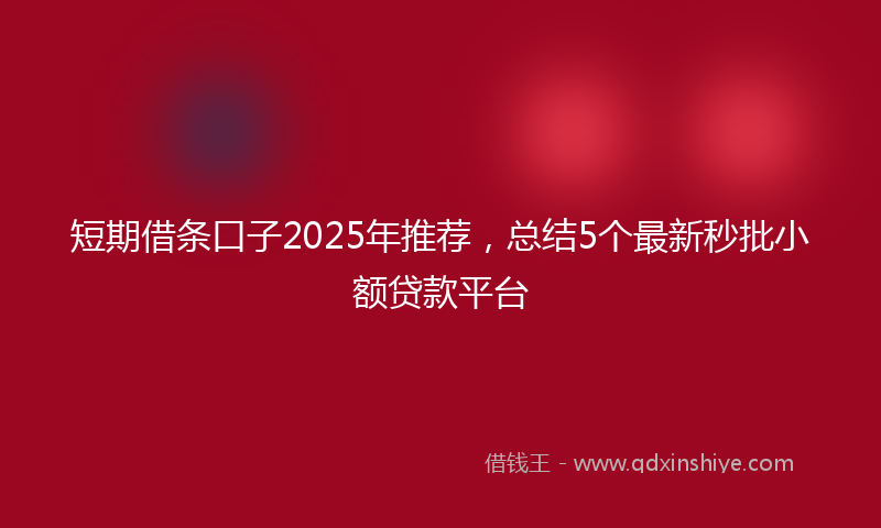 短期借条口子2025年推荐，总结5个最新秒批小额贷款平台