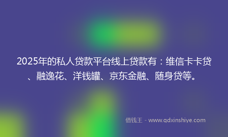 2025年的私人贷款平台线上贷款有：维信卡卡贷、融逸花、洋钱罐、京东金融、随身贷等。