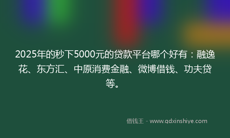 2025年的秒下5000元的贷款平台哪个好有：融逸花、东方汇、中原消费金融、微博借钱、功夫贷等。
