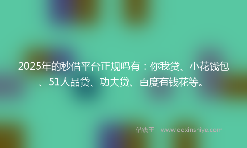 2025年的秒借平台正规吗有：你我贷、小花钱包、51人品贷、功夫贷、百度有钱花等。