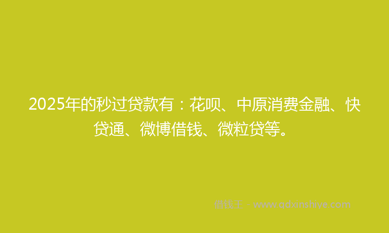 2025年的秒过贷款有：花呗、中原消费金融、快贷通、微博借钱、微粒贷等。