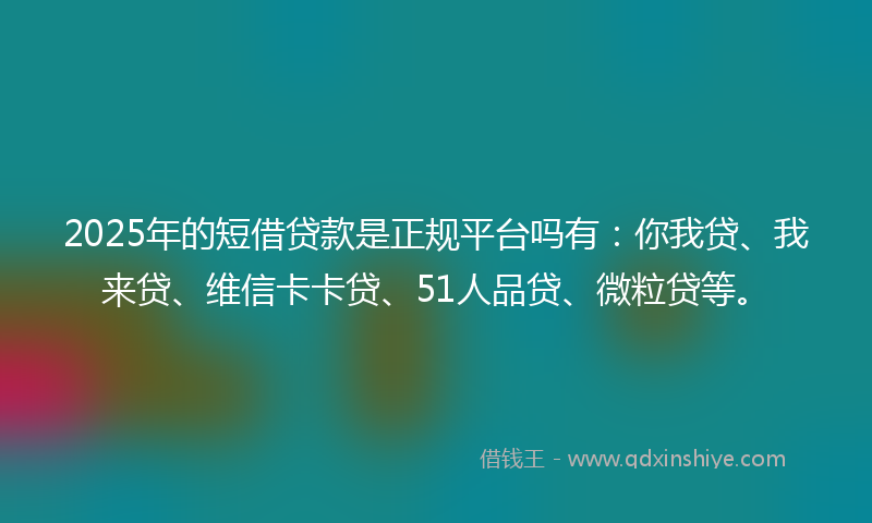 2025年的短借贷款是正规平台吗有：你我贷、我来贷、维信卡卡贷、51人品贷、微粒贷等。