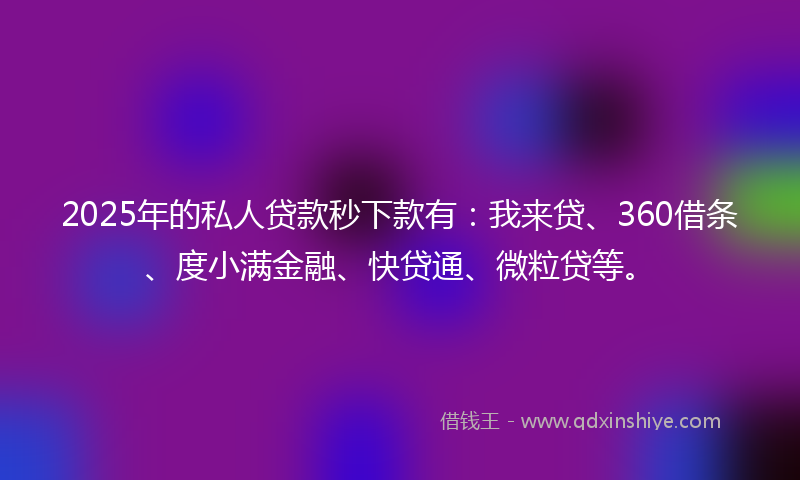 2025年的私人贷款秒下款有：我来贷、360借条、度小满金融、快贷通、微粒贷等。