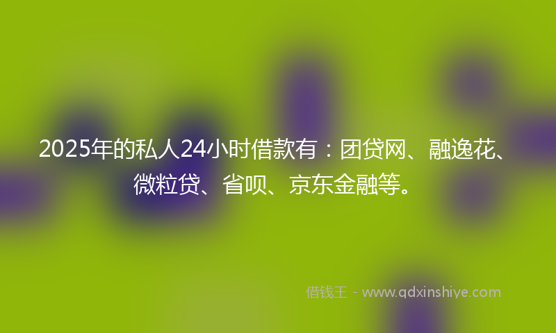 2025年的私人24小时借款有：团贷网、融逸花、微粒贷、省呗、京东金融等。