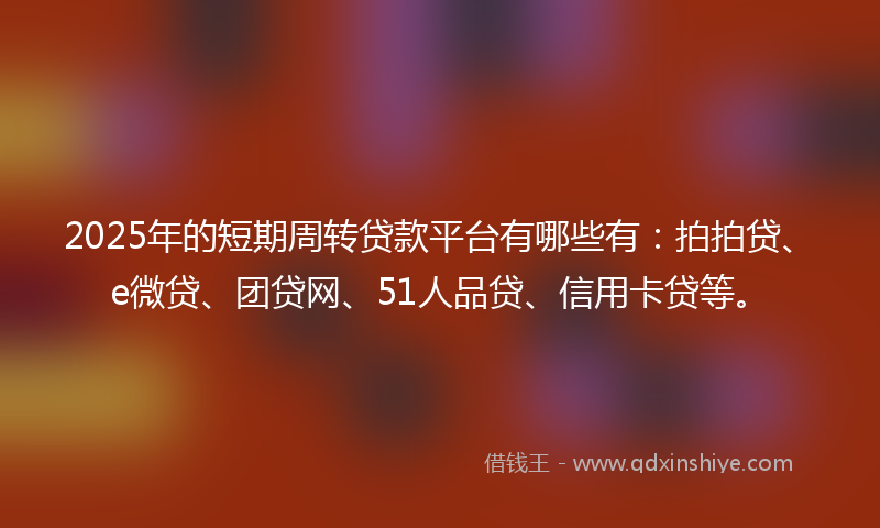 2025年的短期周转贷款平台有哪些有:拍拍贷、e微贷、团贷网、51人品贷、信用卡贷等。