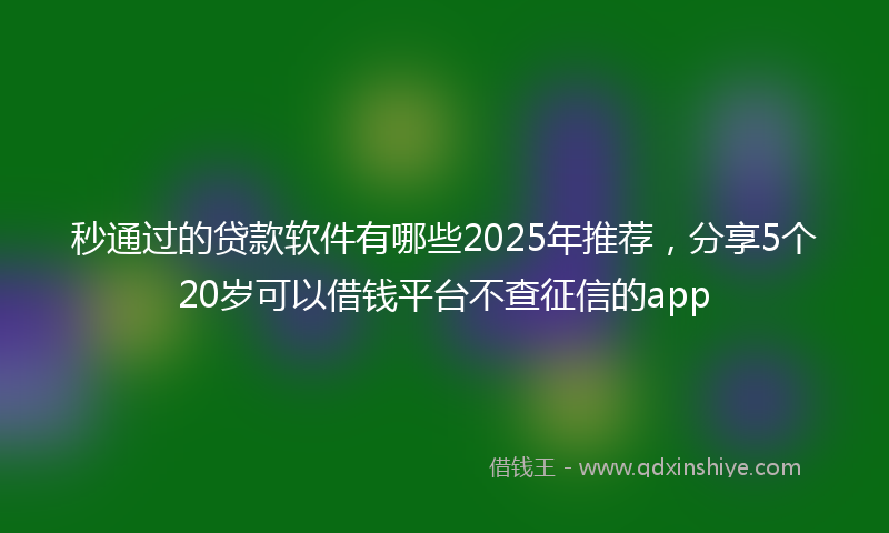 秒通过的贷款软件有哪些2025年推荐，分享5个20岁可以借钱平台不查征信的app
