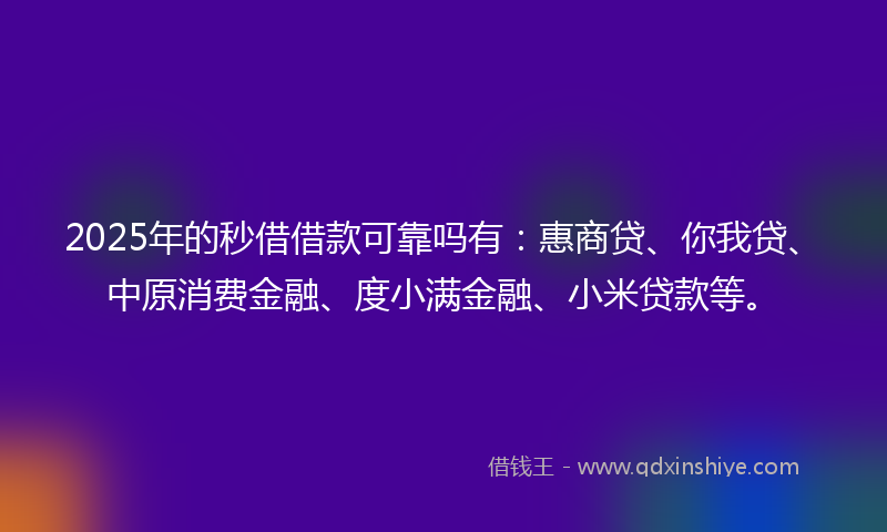 2025年的秒借借款可靠吗有：惠商贷、你我贷、中原消费金融、度小满金融、小米贷款等。