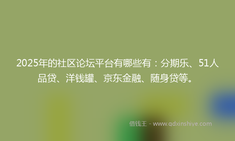 2025年的社区论坛平台有哪些有：分期乐、51人品贷、洋钱罐、京东金融、随身贷等。