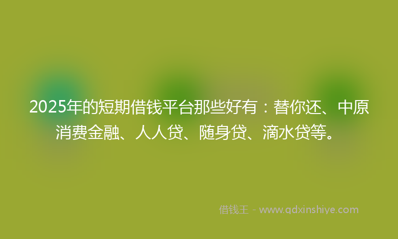 2025年的短期借钱平台那些好有:替你还、中原消费金融、人人贷、随身贷、滴水贷等。
