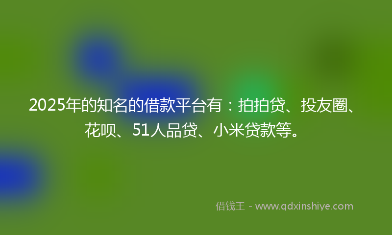 2025年的知名的借款平台有：拍拍贷、投友圈、花呗、51人品贷、小米贷款等。
