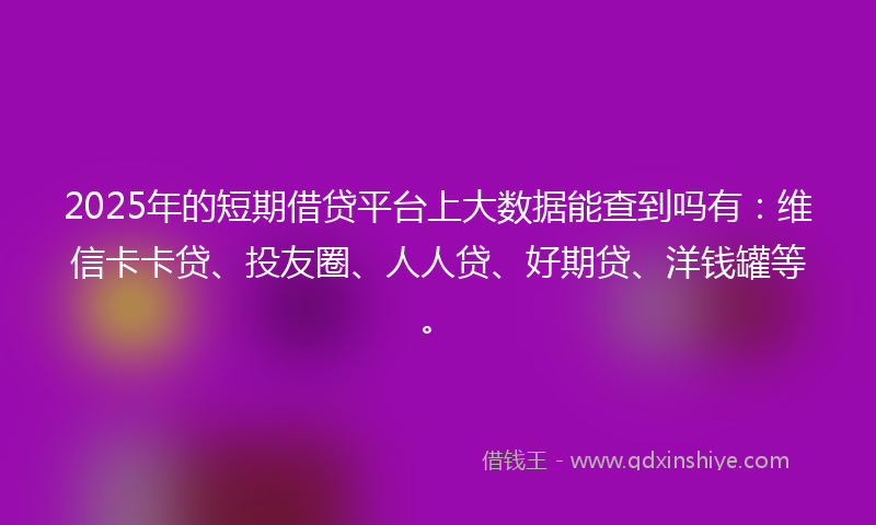 2025年的短期借贷平台上大数据能查到吗有：维信卡卡贷、投友圈、人人贷、好期贷、洋钱罐等。