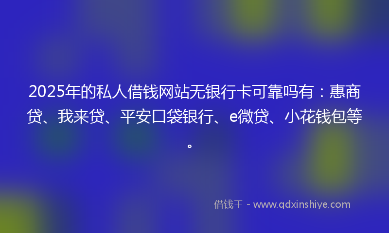 2025年的私人借钱网站无银行卡可靠吗有：惠商贷、我来贷、平安口袋银行、e微贷、小花钱包等。