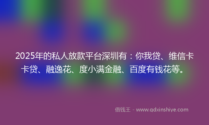 2025年的私人放款平台深圳有：你我贷、维信卡卡贷、融逸花、度小满金融、百度有钱花等。