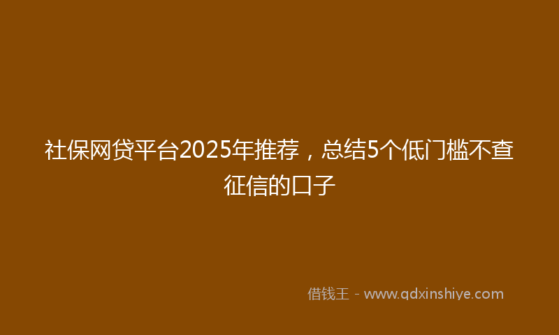 社保网贷平台2025年推荐，总结5个低门槛不查征信的口子