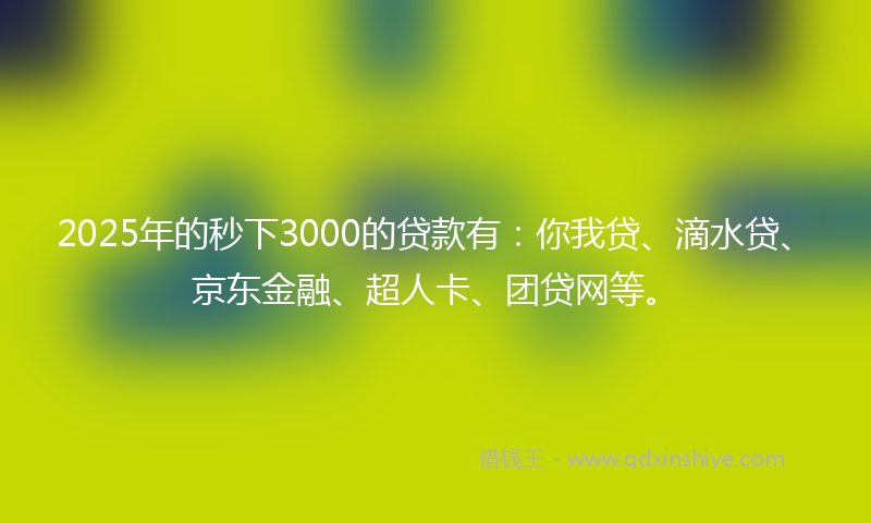 2025年的秒下3000的贷款有：你我贷、滴水贷、京东金融、超人卡、团贷网等。