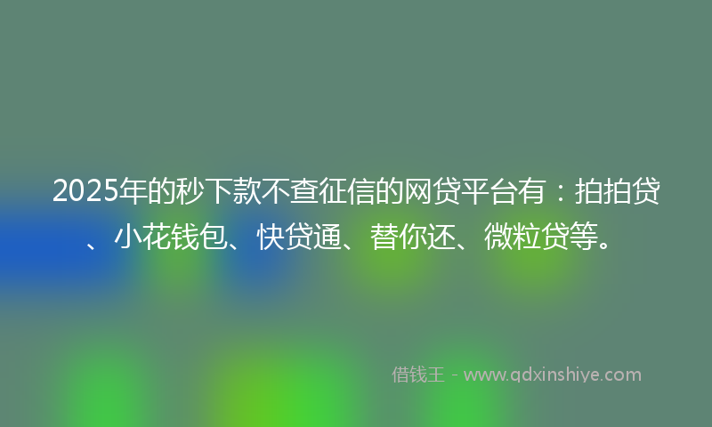 2025年的秒下款不查征信的网贷平台有：拍拍贷、小花钱包、快贷通、替你还、微粒贷等。