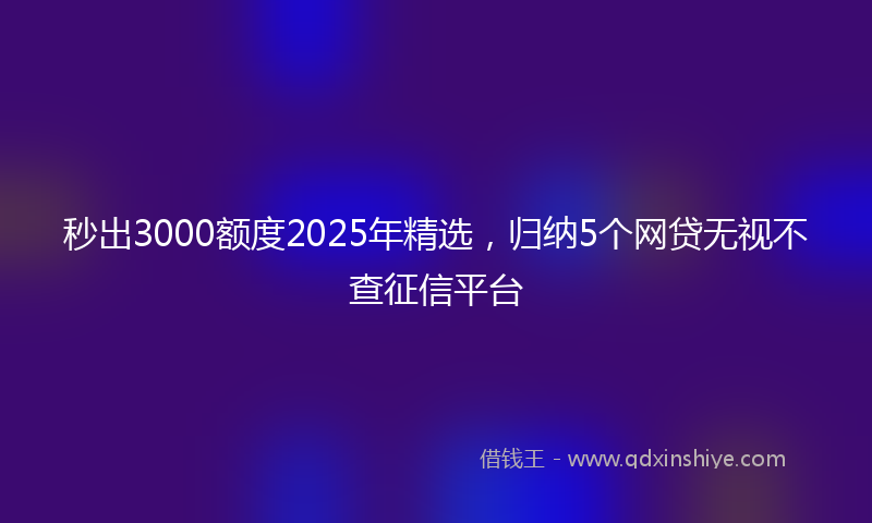 秒出3000额度2025年精选，归纳5个网贷无视不查征信平台
