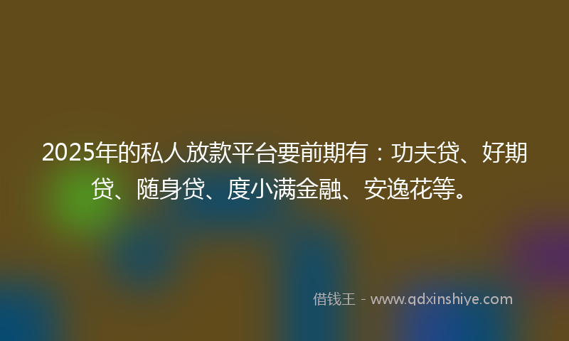 2025年的私人放款平台要前期有：功夫贷、好期贷、随身贷、度小满金融、安逸花等。