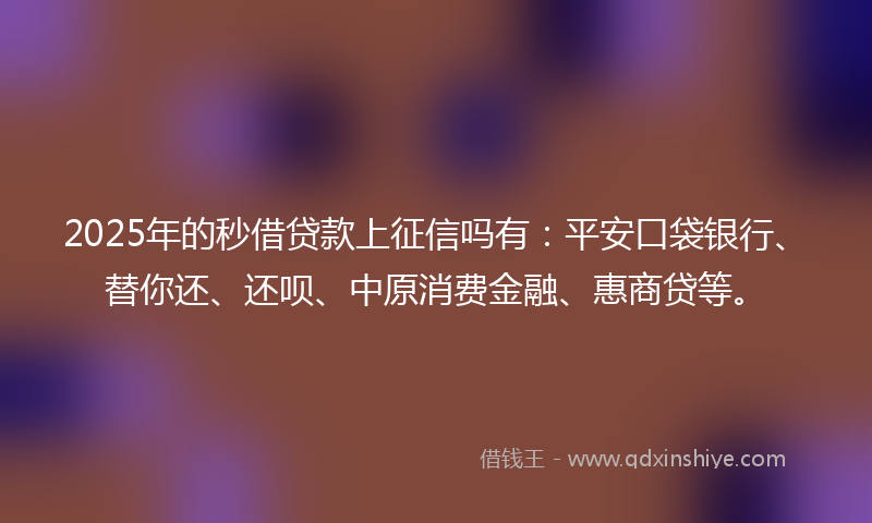2025年的秒借贷款上征信吗有：平安口袋银行、替你还、还呗、中原消费金融、惠商贷等。